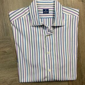 Vintage Truzzi Striped Shirt Mens‎ Large Multicolor Long Sleeve Italy Classic